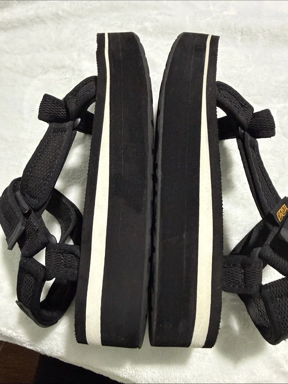 Teva Black Platform Sandals with White Midsole Stripe